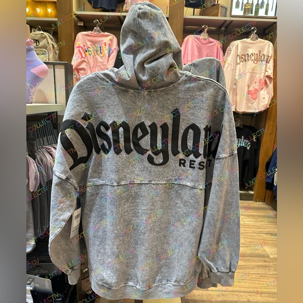 Disneyland Distressed Gray Spirit Jersey Hoodie with Black Disneyland Logo NWT